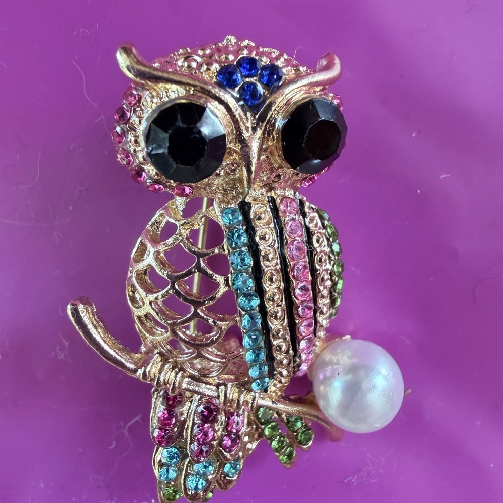 Owl Brooch Brooch- Multicolor Crystal. Women Jewelry